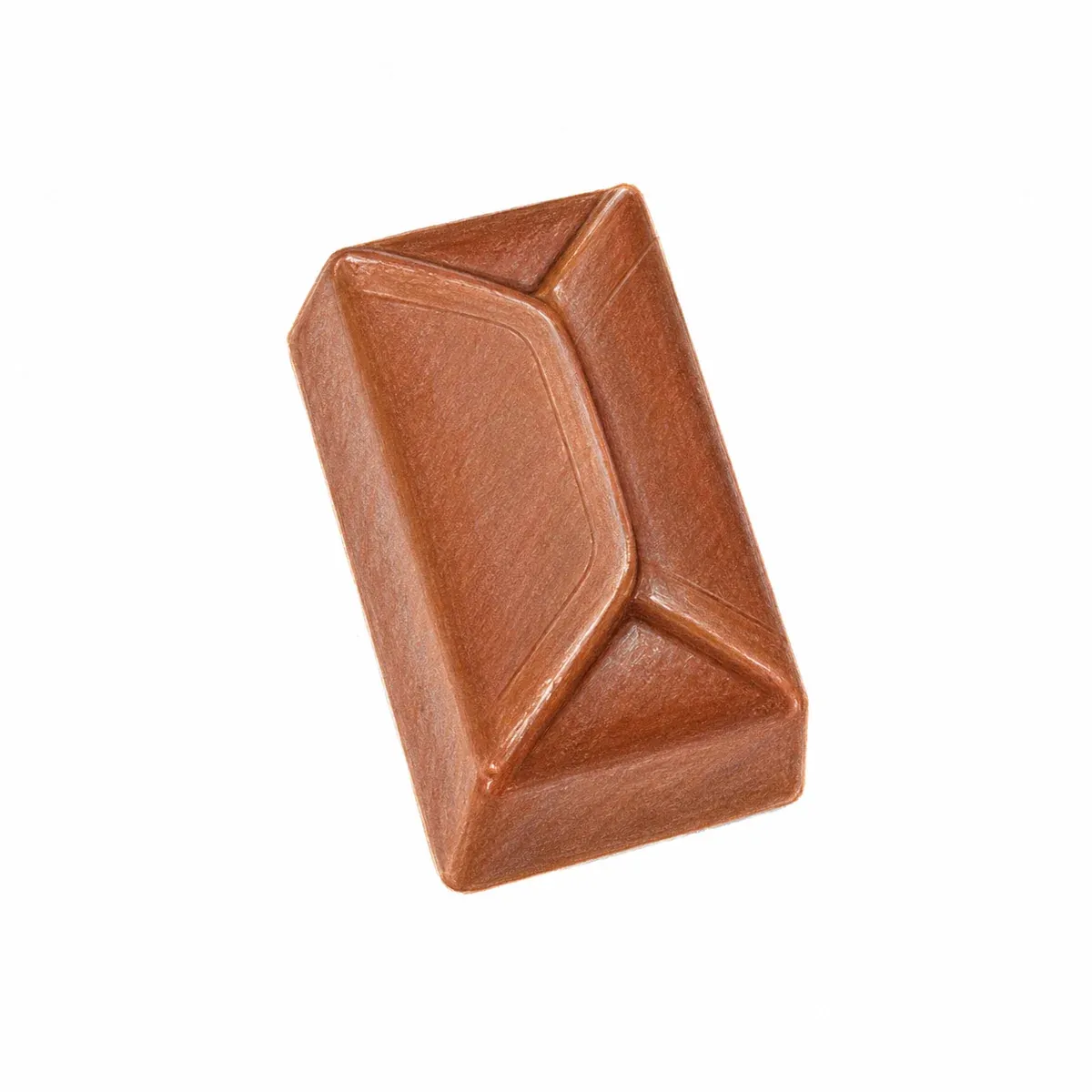 Praline artisanale rectangulaire en chocolat au lait, garnie d’un caramel au beurre salé coulant.