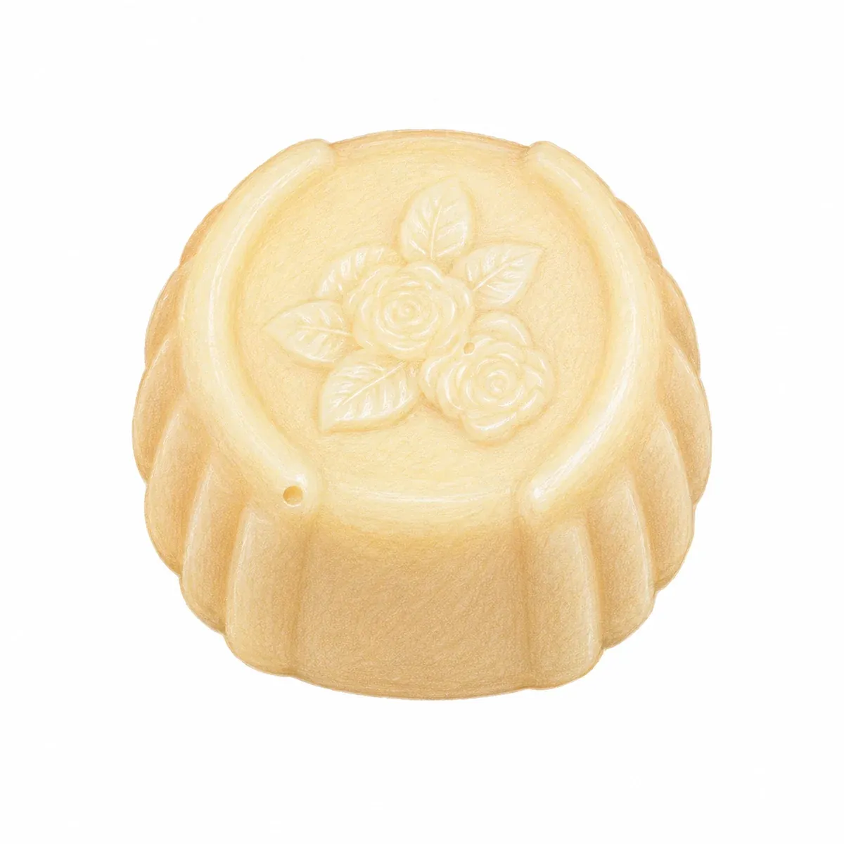 Praline artisanale en chocolat blanc, de forme ronde avec un décor floral, garnie d’une ganache à la lavande.